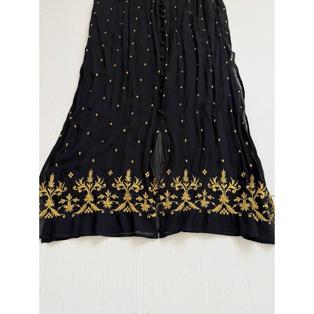 Vintage 90s Laundry by Shelli Segal Sheer Rayon Gold Embroidered Duster Dress L - Picture 9 of 11